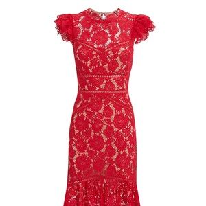 SAYLOR Maude Red Lace Midi Dress size 4